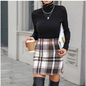 Shein Plaid Wool-Mix Bodycon Skirt size medium